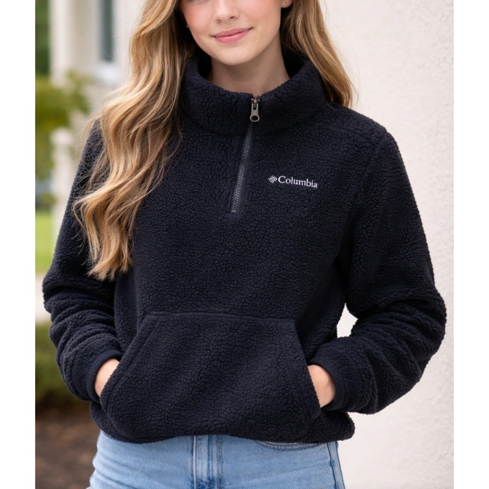 Columbia‎ Kids Black Fleece Sherpa Half Zip Pullover Jacket Size M